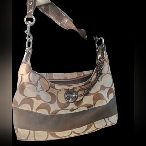 Coach Brown and Tan Signature Shoulder Bag